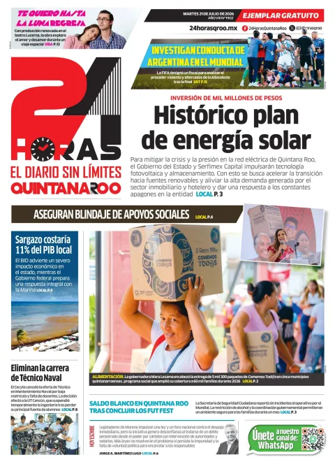Portada de 24 Horas Quintana Roo del 2026-07-21