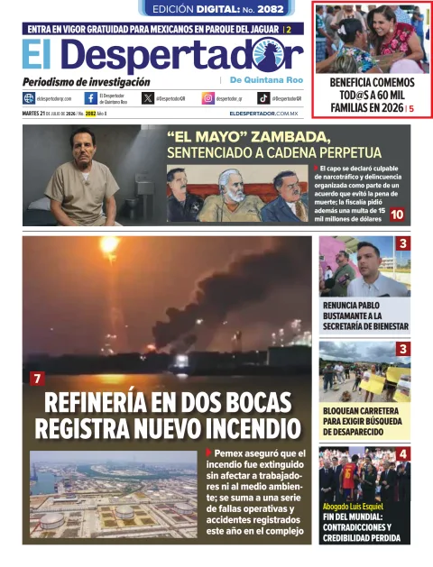 Portada de El Despertador de Quintana Roo del 2026-07-21