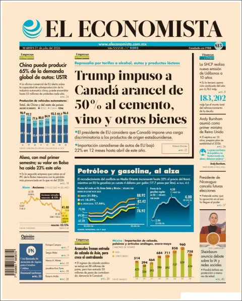 Portada de El Economista del 2026-07-21