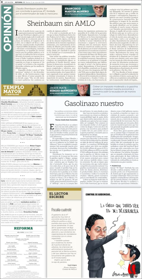 Portada de Reforma del 2026-07-21