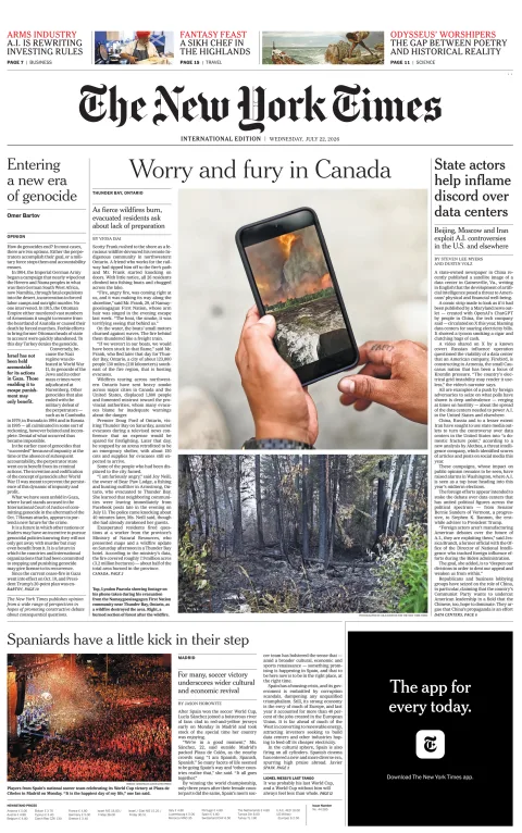 Portada de The New York Times (international) del 2026-07-22