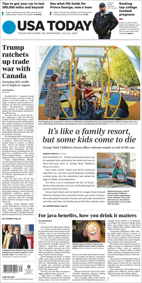 Portada de Usa Today del 2026-07-22