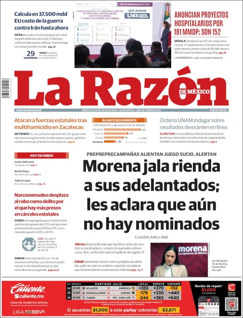 Portada de La Razon del 2026-07-22