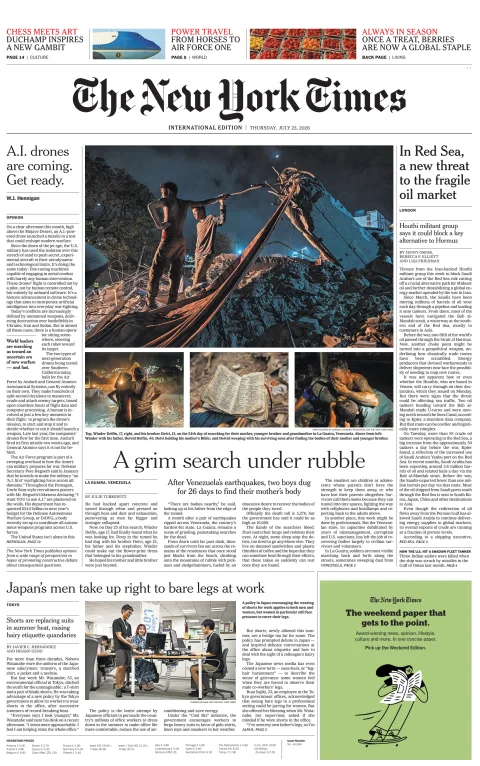 Portada de The New York Times (international) del 2026-07-23