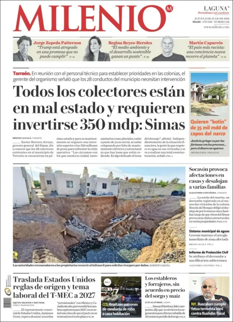 Portada de Milenio Laguna del 2026-07-23