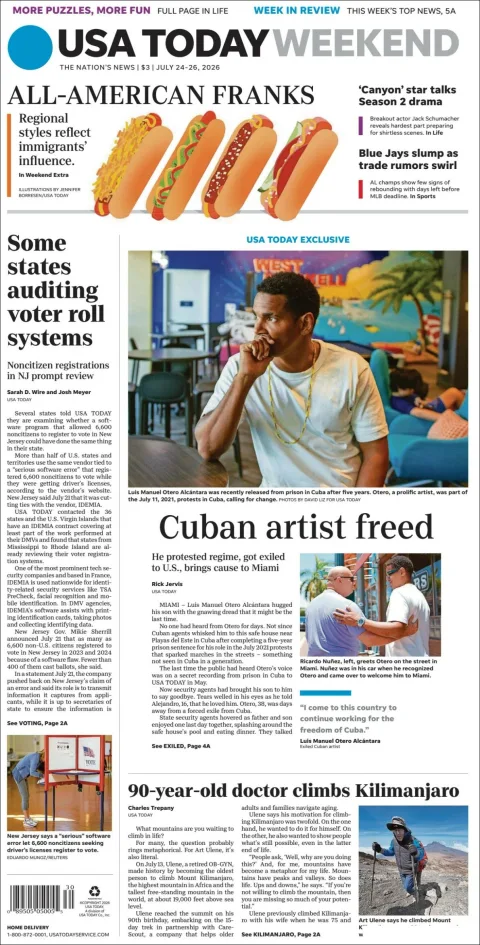 Portada de Usa Today del 2026-07-24