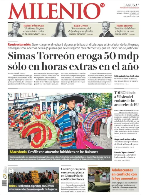Portada de Milenio Laguna del 2026-07-24