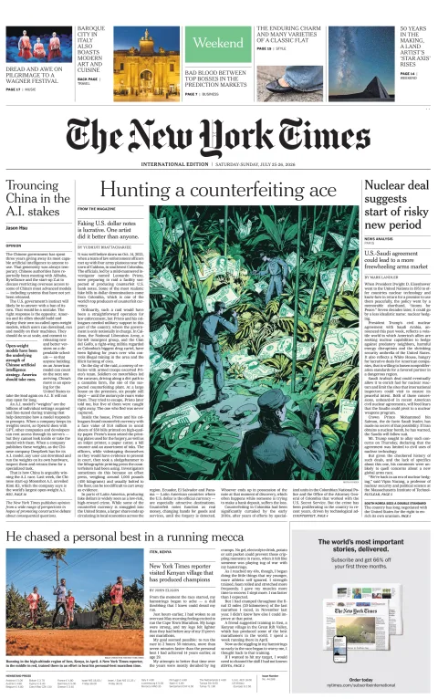Portada de The New York Times (international) del 2026-07-25
