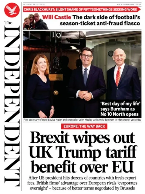 Portada de The Independent del 2026-07-25