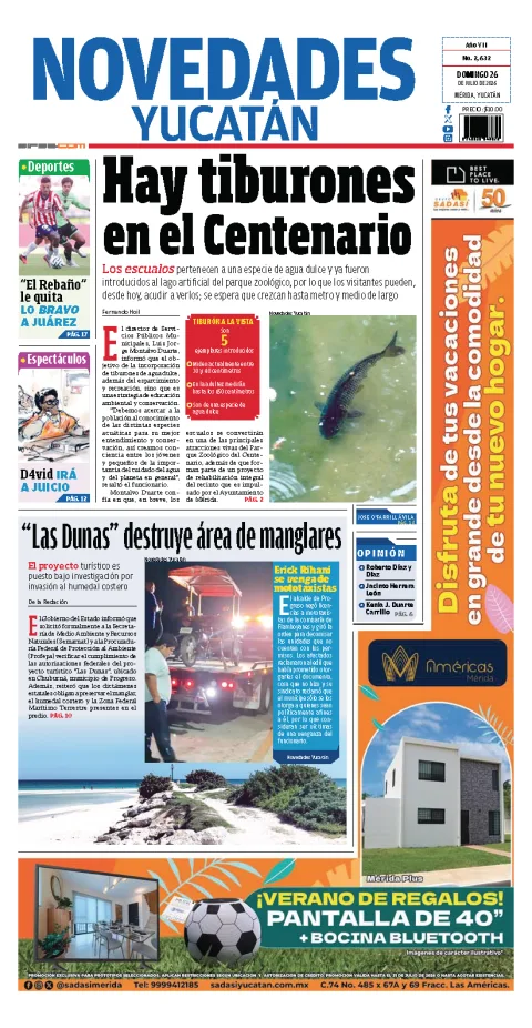 Portada de Novedades Yucatan del 2026-07-26