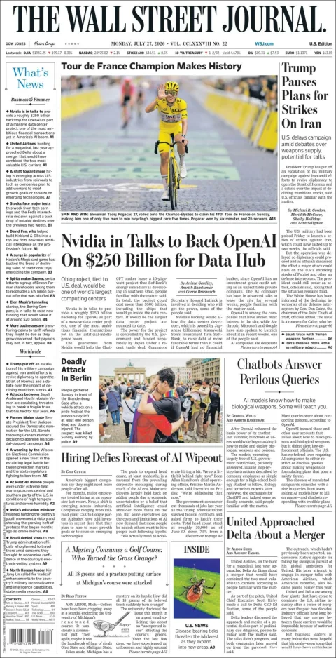 Portada de The Wall Street Journal del 2026-07-27