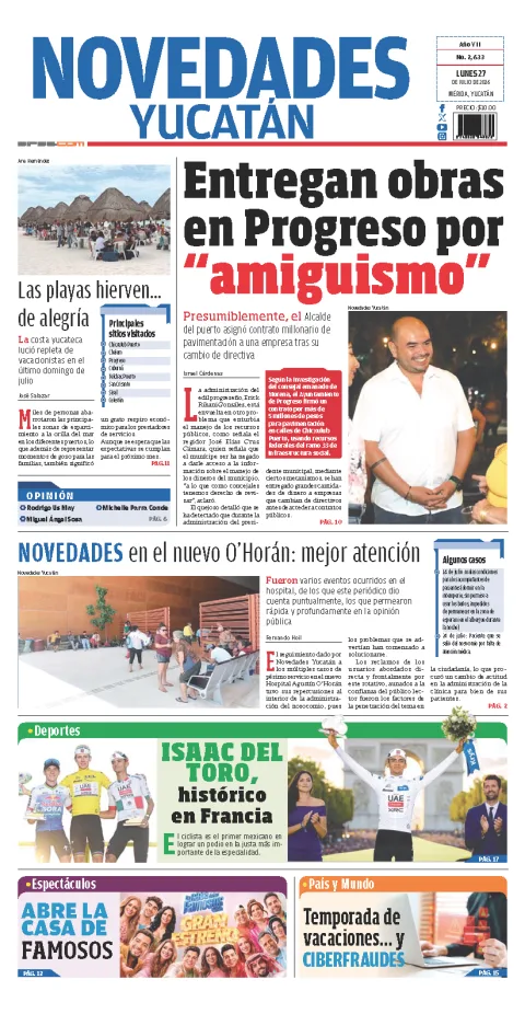 Portada de Novedades Yucatan del 2026-07-27