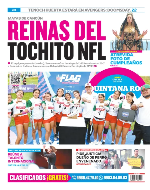 Portada de Quintana Roo Hoy (contraportada) del 2026-07-27