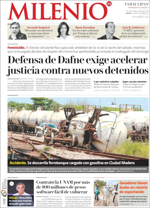 Portada de Milenio Tamaulipas del 2026-07-27