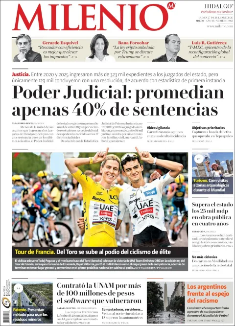 Portada de Milenio Hidalgo del 2026-07-27