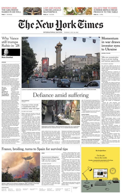 Portada de The New York Times (international) del 2026-07-28