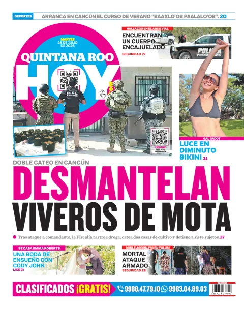 Portada de Quintana Roo Hoy (contraportada) del 2026-07-28