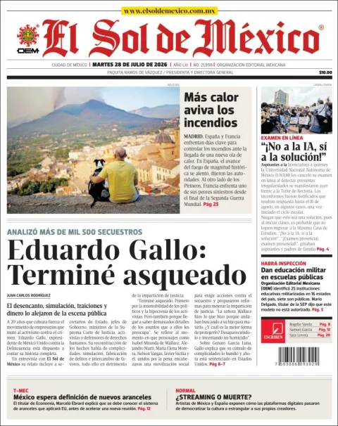 Portada de El Sol de Mexico del 2026-07-28