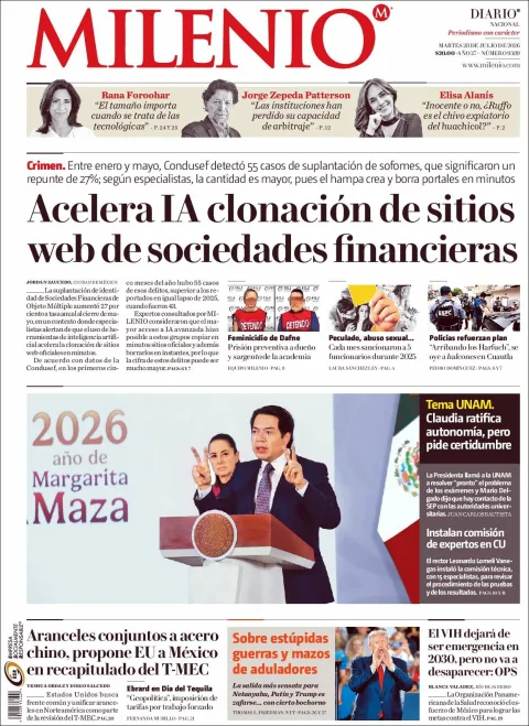 Portada de Milenio del 2026-07-28