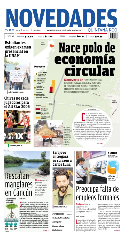 Portada de Novedades Quintana Roo del 2026-07-28