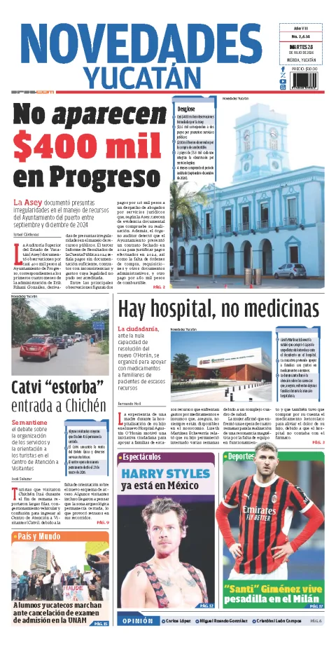 Portada de Novedades Yucatan del 2026-07-28