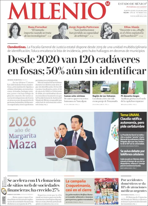 Portada de Milenio Edo de Mexico del 2026-07-28