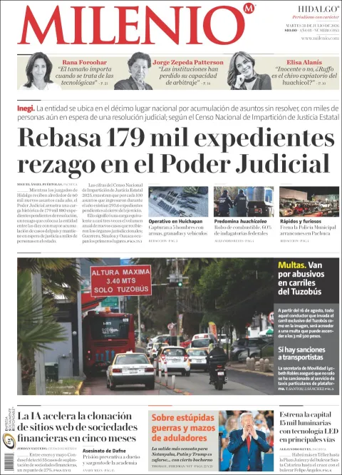Portada de Milenio Hidalgo del 2026-07-28