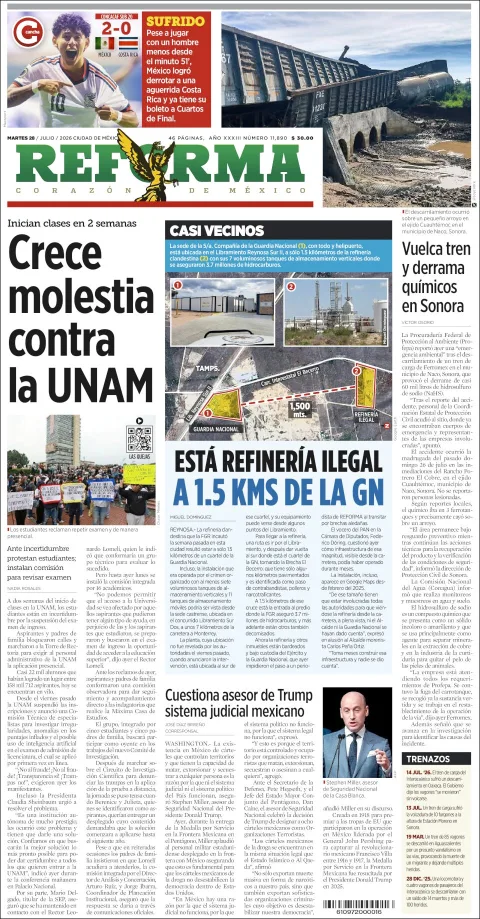 Portada de Reforma del 2026-07-28