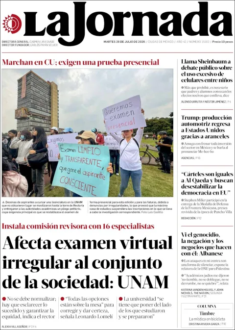 Portada de La Jornada del 2026-07-28
