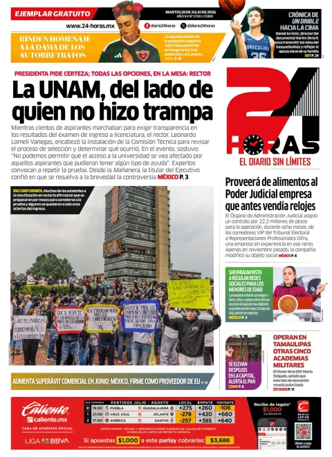 Portada de 24 Horas del 2026-07-28