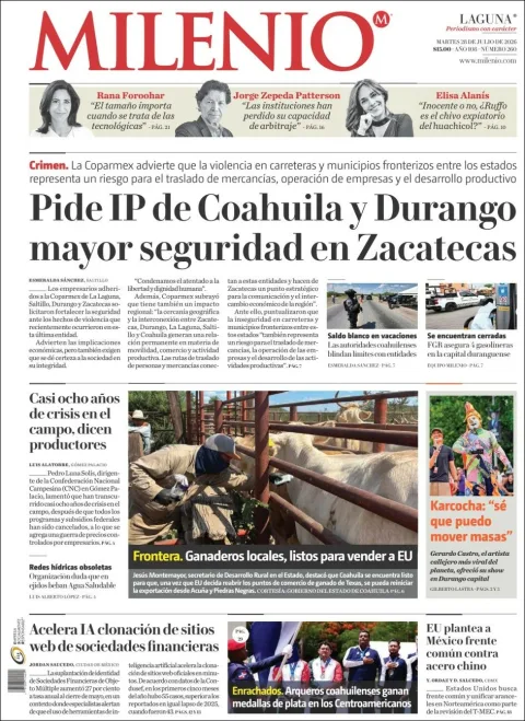Portada de Milenio Laguna del 2026-07-28