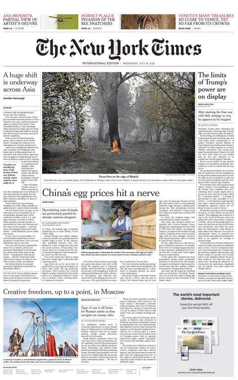 Portada de The New York Times (international) del 2026-07-29