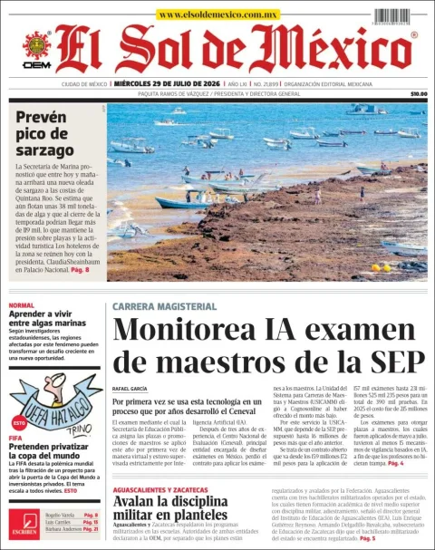 Portada de El Sol de Mexico del 2026-07-29