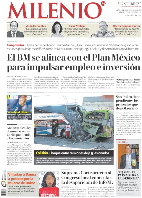 Portada de Milenio del 2026-07-29