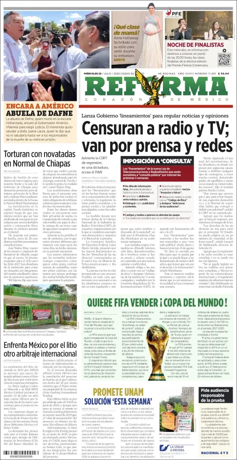 Portada de Reforma del 2026-07-29