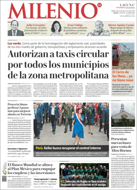 Portada de Milenio Laguna del 2026-07-29