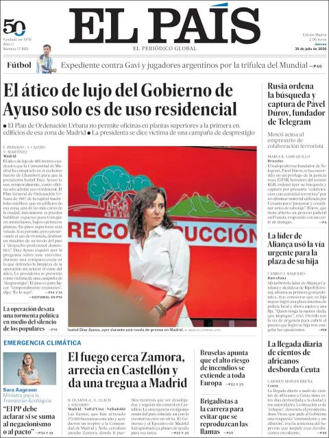 Portada de El Pais del 2026-07-30