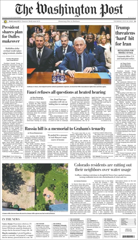 Portada de The Washington Post del 2026-07-30