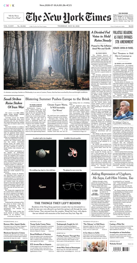 Portada de The New York Times (new York) del 2026-07-30