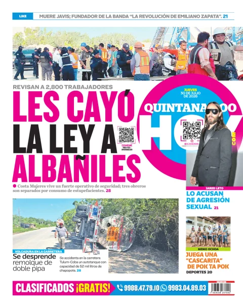 Portada de Quintana Roo Hoy (contraportada) del 2026-07-30