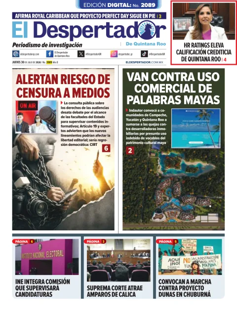 Portada de El Despertador de Quintana Roo del 2026-07-30