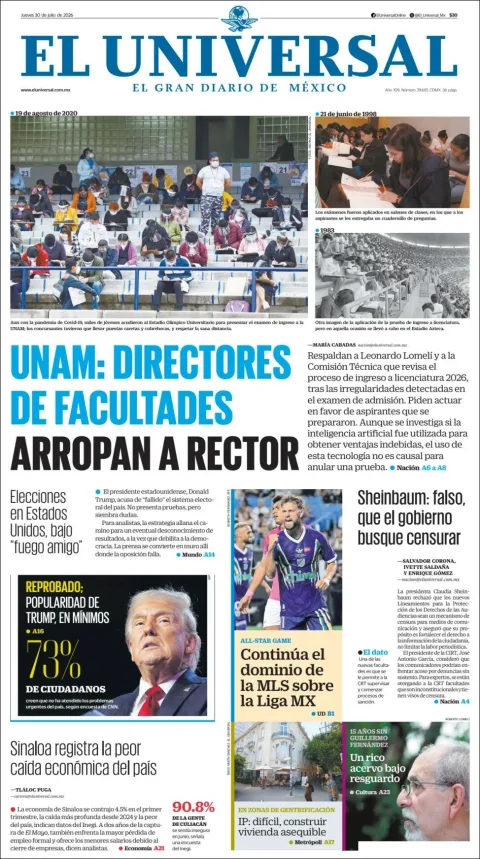 Portada de El Universal del 2026-07-30