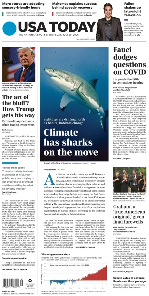 Portada de Usa Today del 2026-07-30