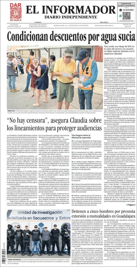 Portada de El Informador del 2026-07-30