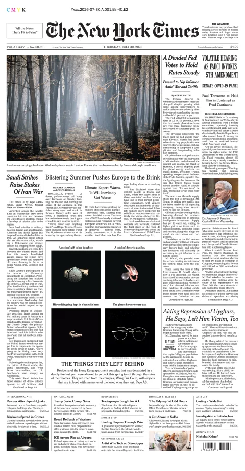 Portada de The New York Times (national) del 2026-07-30