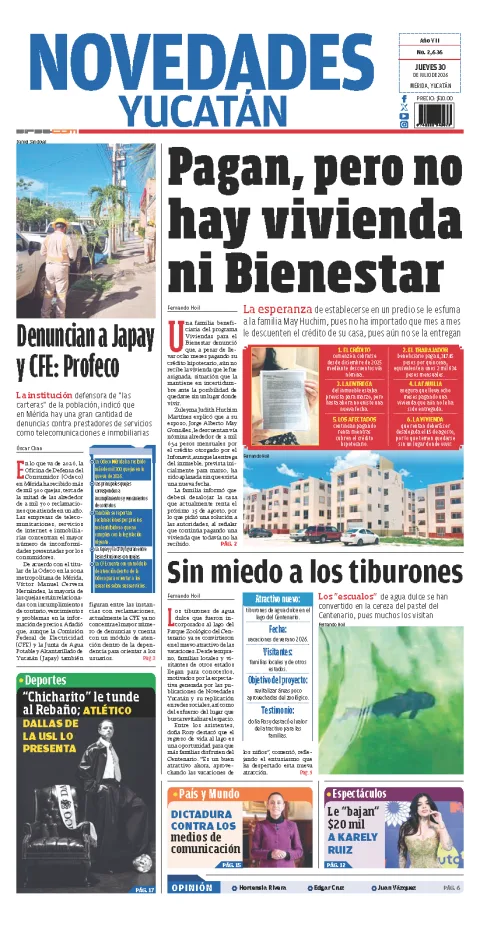 Portada de Novedades Yucatan del 2026-07-30