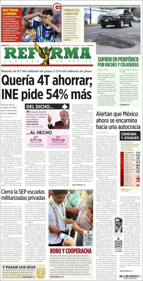 Portada de Reforma del 2026-07-30