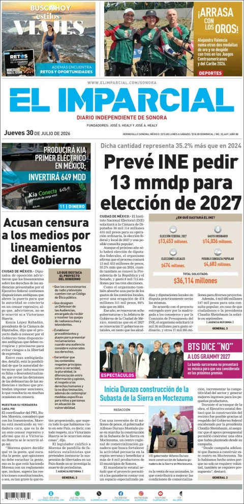 Portada de El Imparcial del 2026-07-30