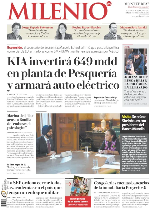Portada de Milenio del 2026-07-30