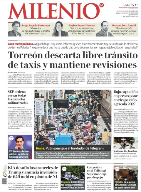 Portada de Milenio Laguna del 2026-07-30